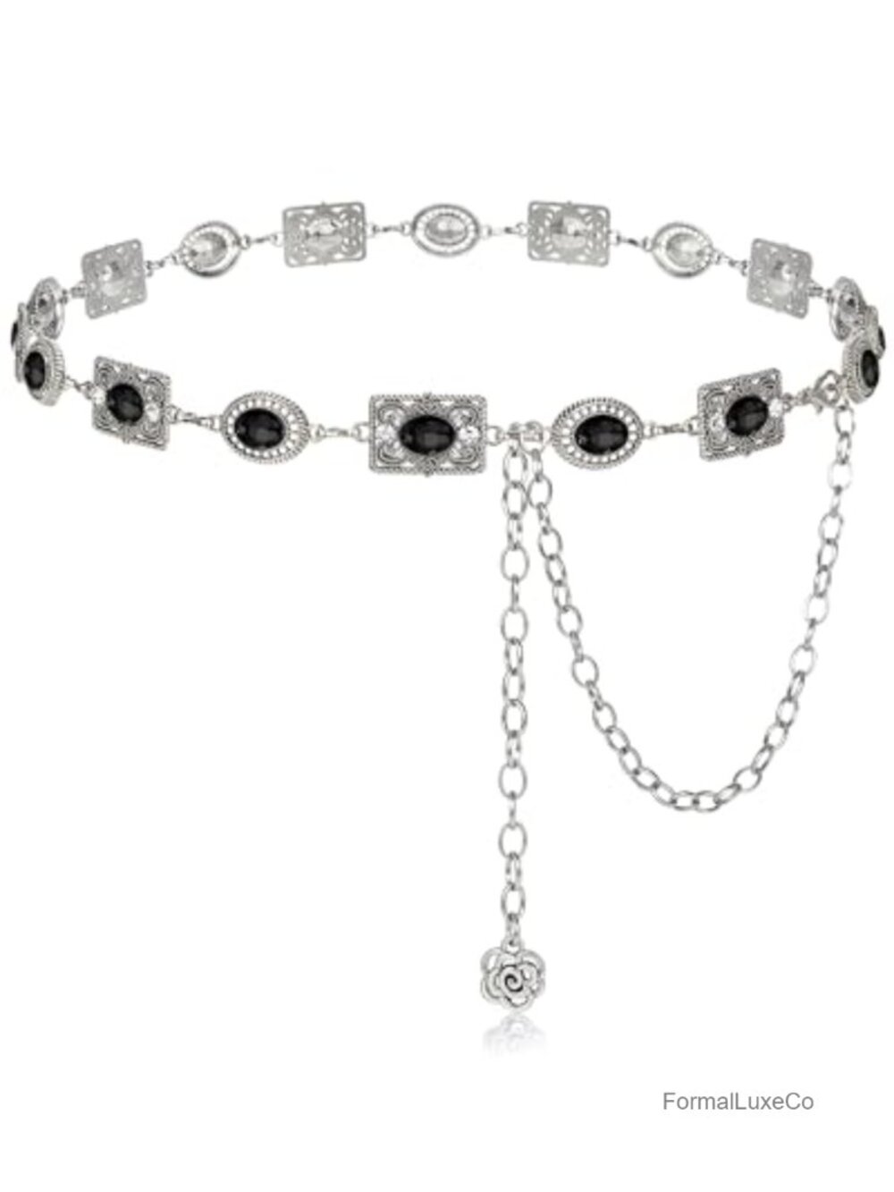 Western Concho Chain Belt Metal Gems Waist Chain for Jeans Dress